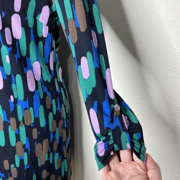 Tibi Black Abstract Colorful Strokes 3/4 Sleeve Stretchy Sheath Mini Dress XS - Picture 4 of 12